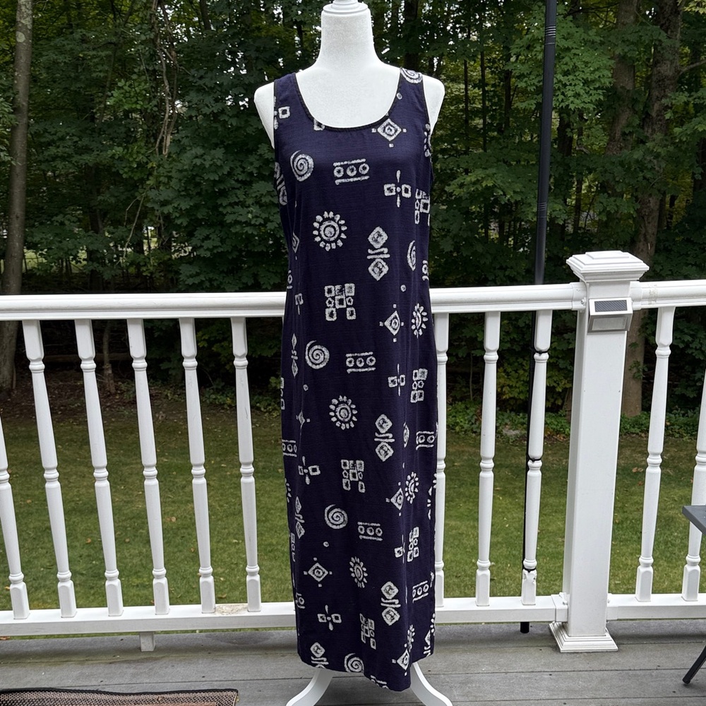 Vintage R.J. & Co. Navy Sleeveless Maxi Dress with Geometric Patterns nautical